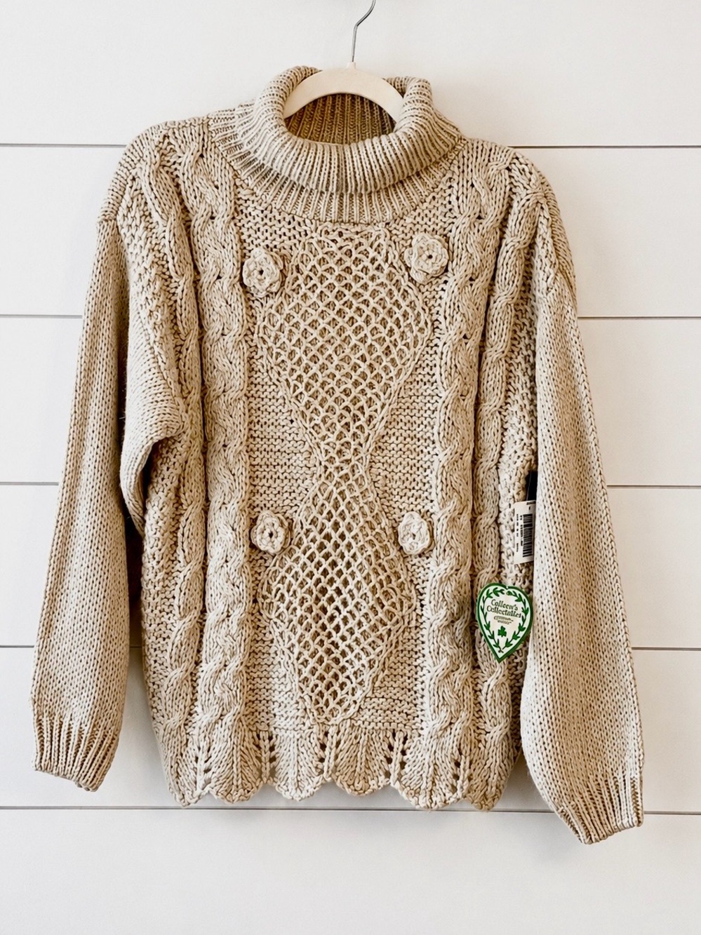 Vintage 1980s Colleen’s Collectables Hand Knit Fisherman Sweater NWT Chunky Knit